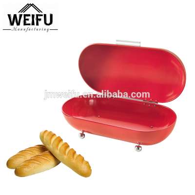 Red Oval-shaped Metal Bread Box Storage Bins Kitchen Canisters