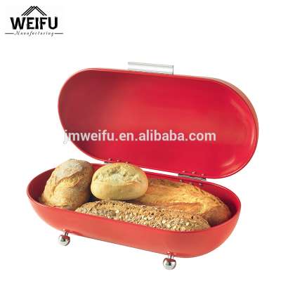 Red Oval-shaped Metal Food Container Modern Bread Box