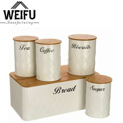 5Pcs Kitchen Storage Canister Cream Set Bamboo Lid Tea Coffee Sugar Bread Bin Jar